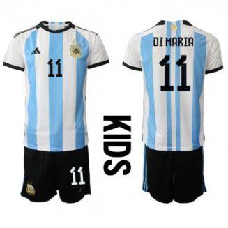 Kids Argentinië Angel Di Maria #11 Thuis tenue WK 2022 Korte Mouw (+ Korte broeken)