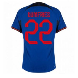 Nederland Denzel Dumfries #22 Uit tenue Mensen WK 2022 Korte Mouw