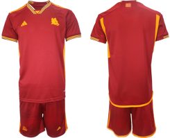 AS Roma Thuis tenue Mensen 2023-24 Korte Mouw (+ Korte broeken)