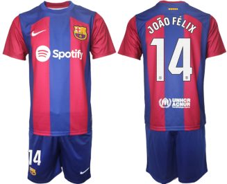 Barcelona Joao Felix #14 Thuis tenue Mensen 2023-24 Korte Mouw (+ Korte broeken)