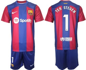 Barcelona Marc-Andre ter Stegen #1 Thuis tenue Mensen 2023-24 Korte Mouw (+ Korte broeken)