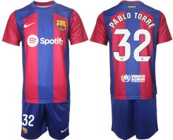 Barcelona Pablo Torre #32 Thuis tenue Mensen 2023-24 Korte Mouw (+ Korte broeken)