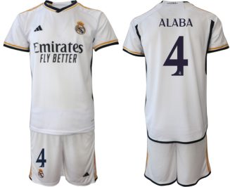 Real Madrid David Alaba #4 Thuis tenue Mensen 2023-24 Korte Mouw (+ Korte broeken)