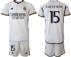 Real Madrid Federico Valverde #15 Thuis tenue Mensen 2023-24 Korte Mouw (+ Korte broeken)