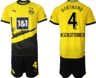 Borussia Dortmund Thuisshirt Nico Schlotterbeck #4 Voetbalshirts 2023-2024 Korte Mouw (+ Korte broeken)