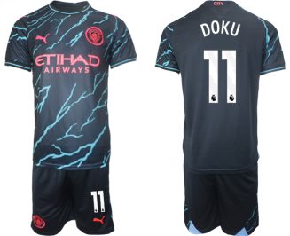 Manchester City Jeremy Doku #11 Derde Shirt 2023-2024 Voetbalshirts Korte Mouw (+ Korte broeken)