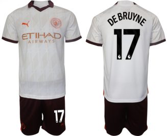 Manchester City Kevin De Bruyne #17 Uitshirt 2023-2024 Voetbalshirts Korte Mouw (+ Korte broeken)