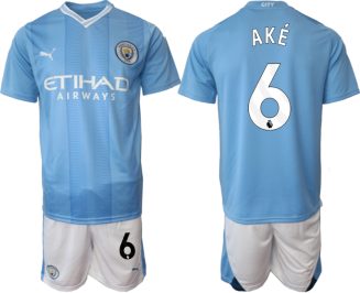 Manchester City Nathan Ake #6 Thuisshirt 2023-2024 Voetbalshirts Korte Mouw (+ Korte broeken)