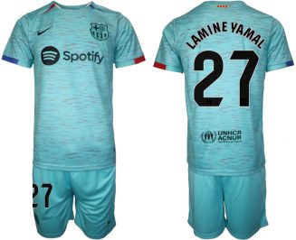 Barcelona Lamine Yamal #27 Derde Shirt 2023-24 Voetbalshirts Korte Mouw (+ Korte broeken)