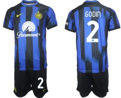 Inter Milan Diego Godin #2 Thuisshirt 2023/24 Korte Mouw (+ Korte broeken) Voetbalshirts