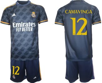 Real Madrid Eduardo Camavinga #12 Uitshirt 2023/24 Korte Mouw (+ Korte broeken) Voetbalshirts