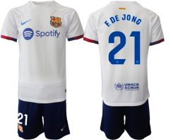 Barcelona Frenkie de Jong #21 Uitshirt 2023-24 Mensen Korte Mouw (+ Korte broeken) Voetbalshirts