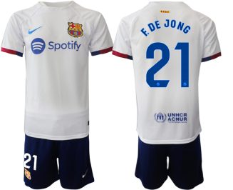 Barcelona Frenkie de Jong #21 Uitshirt 2023-24 Mensen Korte Mouw (+ Korte broeken) Voetbalshirts