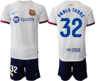 Barcelona Pablo Torre #32 Uitshirt 2023-24 Mensen Korte Mouw (+ Korte broeken) Voetbalshirts