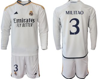 Real Madrid Eder Militao #3 Thuisshirt 2023-24 Mensen Lange Mouwen (+ Korte broeken) Voetbalshirts