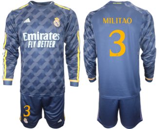 Real Madrid Eder Militao #3 Uitshirt 2023-24 Mensen Lange Mouwen (+ Korte broeken) Voetbalshirts