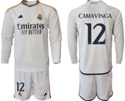 Real Madrid Eduardo Camavinga #12 Thuisshirt 2023-24 Mensen Lange Mouwen (+ Korte broeken) Voetbalshirts