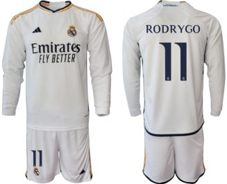 Real Madrid Rodrygo #11 Thuisshirt 2023-24 Mensen Lange Mouwen (+ Korte broeken) Voetbalshirts