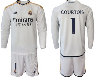 Real Madrid Thibaut Courtois #1 Thuisshirt 2023-24 Mensen Lange Mouwen (+ Korte broeken) Voetbalshirts