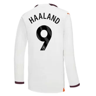 Manchester City Erling Haaland #9 Uitshirt 2023-2024 Voetbalshirts Lange Mouwen