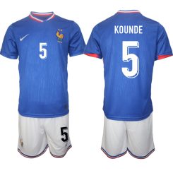 Goedkope Frankrijk Jules Kounde #5 Thuisshirt EK 2024 Voetbalshirts 2024/25 Korte Mouw (+ Korte broeken) Kopen