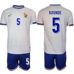 Goedkope Frankrijk Jules Kounde #5 Uitshirt EK 2024 Voetbalshirts 2024/25 Korte Mouw (+ Korte broeken) Kopen