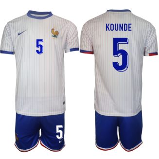 Goedkope Frankrijk Jules Kounde #5 Uitshirt EK 2024 Voetbalshirts 2024/25 Korte Mouw (+ Korte broeken) Kopen