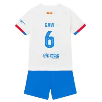 Kids FC Barcelona Gavi #6 Uitshirt Voetbalshirts Korte Mouw (+ Korte broeken)