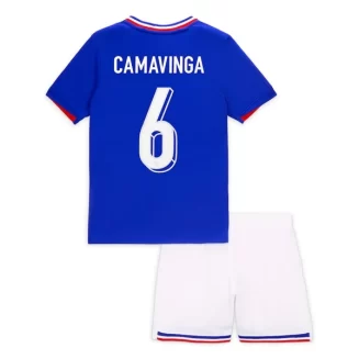 Kids Frankrijk Eduardo Camavinga #6 Thuisshirt EK 2024 Voetbalshirts Korte Mouw (+ Korte broeken)