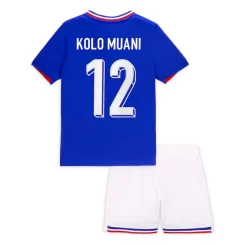 Kids Frankrijk Randal Kolo Muani #12 Thuisshirt EK 2024 Voetbalshirts Korte Mouw (+ Korte broeken)