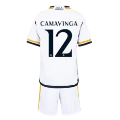 Kids Real Madrid Eduardo Camavinga #12 Thuisshirt 2023-2024 Voetbalshirts Korte Mouw (+ Korte broeken)