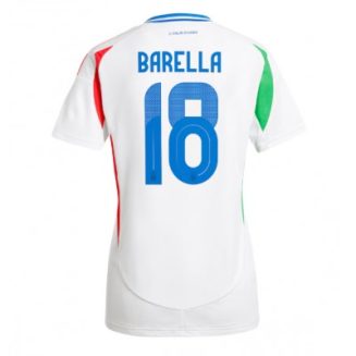 Dames Italië Nicolo Barella #18 Uitshirt EK 2024 Voetbalshirts Korte Mouw