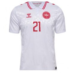 Denemarken Morten Hjulmand #21 Uitshirt EK 2024 Voetbalshirts Korte Mouw-1