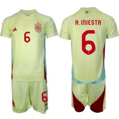 Goedkope Spanje Andres Iniesta #6 Uitshirt EK 2024 Voetbalshirts 2024/25 Korte Mouw (+ Korte broeken) Kopen