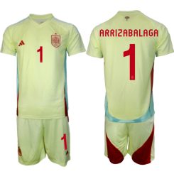 Goedkope Spanje Kepa Arrizabalaga #1 Uitshirt EK 2024 Voetbalshirts 2024/25 Korte Mouw (+ Korte broeken) Kopen