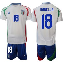 Italië Nicolo Barella #18 Uitshirt EK 2024 Voetbalshirts Korte Mouw (+ Korte broeken)