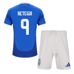 Kids Italië Mateo Retegui #9 Thuisshirt EK 2024 Voetbalshirts Korte Mouw (+ Korte broeken)