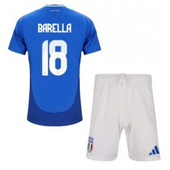 Kids Italië Nicolo Barella #18 Thuisshirt EK 2024 Voetbalshirts Korte Mouw (+ Korte broeken)