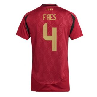 Dames België Wout Faes #4 Thuisshirt EK 2024 Voetbalshirts Korte Mouw