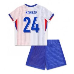 Kids Frankrijk Ibrahima Konate #24 Uitshirt EK 2024 Voetbalshirts Korte Mouw (+ Korte broeken)