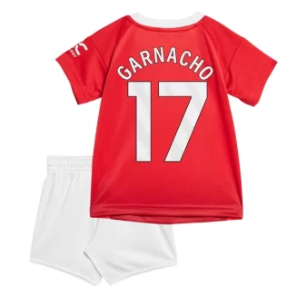 Kids Manchester United Garnacho #17 Thuisshirt 2024-2025 Korte Mouw (+ Korte broeken)