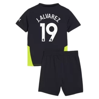 Kopen Kids Manchester City Julian Alvarez #19 Uitshirt 2024-2025 Korte Mouw (+ Korte broeken)