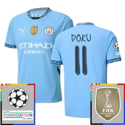 Kopen Manchester City Jeremy Doku #11 Thuisshirt 2024-2025 Korte Mouw Voetbaltenue Patch