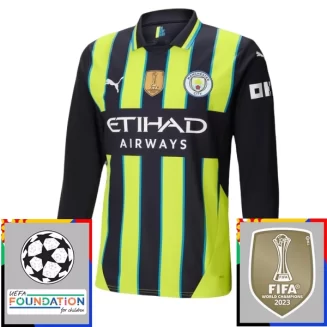 Kopen Manchester City Uitshirt 2024-2025 Lange Mouwen Voetbaltenue Patch