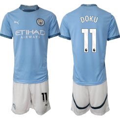 Manchester City Thuisshirt 2024-2025 Jeremy Doku #11 Korte Mouw (+ Korte broeken) voordelig online kopen